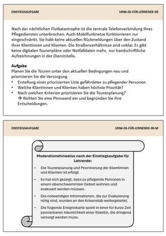 Unterrichtsbaustein: Planspiel Unwetterkatastrophe im ambulanten Pflegedienst | Ereigniskarten