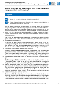 Arbeitsblatt: Modul 3 | Arbeitsblatt 3 "Welche Prinzipien der Gerechtigkeit sind für die Generationengerechtigkeit von Bedeutung?"