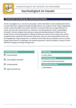 Unterrichtsplanung: Nachhaltigkeit im Handel | Handreichung