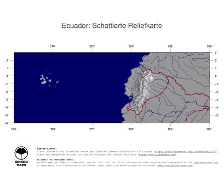 Karte: Landkarte Ecuador (Staatsgrenzen und Hauptstadt): schattiertes Relief
