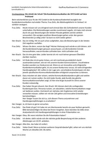 Unterrichtsplanung: LS 6.1 Die Kundenkommunikation analysieren neu ausrichten | Einstiegsszenario