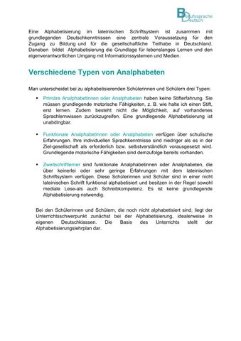 Text: Zweitschrifterwerb: Verschiedene Typen von Analphabeten