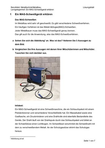 Arbeitsblatt: Ein MAG-Schweißgerät erklären (Lösung)