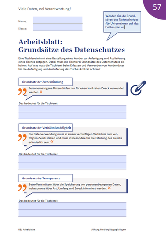 Arbeitsblatt: Viele Daten, viel Verantwortung! Arbeitsblatt: Grundsätze des Datenschutzes