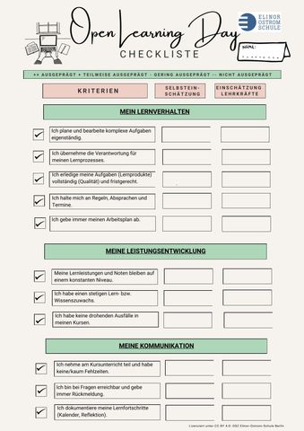 Arbeitsblatt: Checkliste für den Open Learning Day