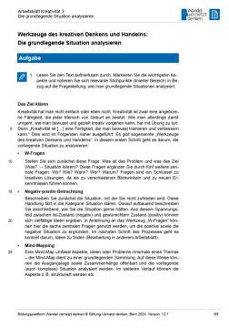 Arbeitsblatt: Modul 18 | Arbeitsblatt 3 "Werkzeuge für Kreativität: die grundlegende Situation analysieren"