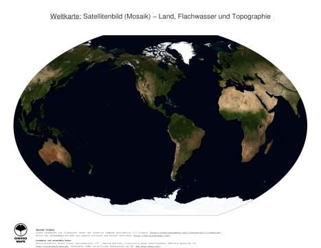 Karte: Weltkarte (Land, Flachwasser und Topographie)