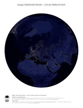 Karte: Landkarte Europa (Licht der Städte bei Nacht (mit Staatsgrenzen))