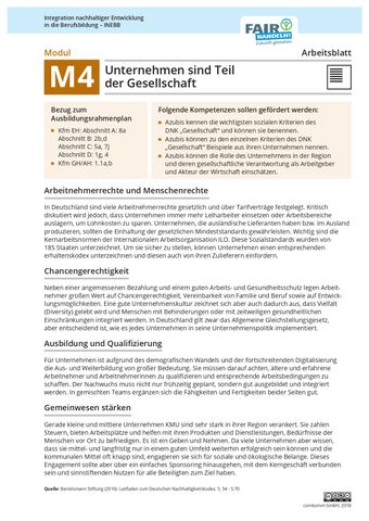 Arbeitsblatt: M4 02 Unternehmen sind Teil der Gesellschaft