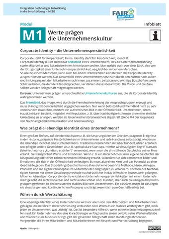 Unterrichtsbaustein: M1 15 Werte prägen die Unternehmenskultur