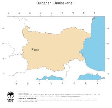 Karte: Landkarte Bulgarien (Politische Staatsgrenzen und Hauptstadt)