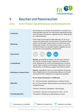 Unterrichtsbaustein: Lerneinheit 5.4 "Fermi-Problem: Zigarettenkonsum und Nikotinaufnahme"