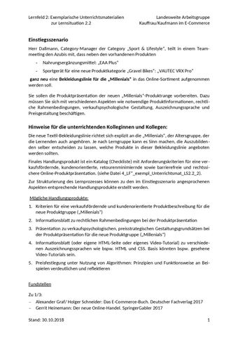 Unterrichtsplanung: LS 2.2 Produktpräsentation im Online-Vertriebskanal vorbereiten | Exemplarisches Unterrichtsmaterial Nr. 1