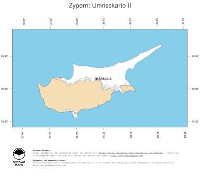 Karte: Landkarte Zypern (Politische Staatsgrenzen und Hauptstadt)