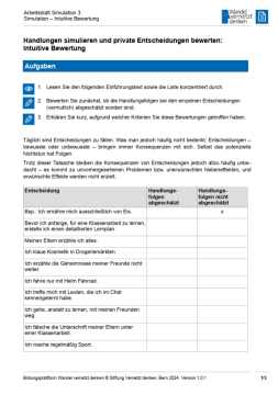 Arbeitsblatt: Modul 14 | Arbeitsblatt 3 "Handlungen simulieren und private Entscheidungen bewerten: intuitive Bewertung"