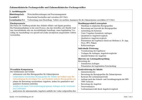 Unterrichtsplanung: Vorbereitung einer Bestellung: Tablets zur mobilen Anamnese auswählen
