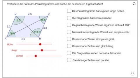 Interaktion: Parallelogramm - Eigenschaften