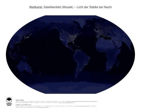 Karte: Weltkarte (Licht der Städte bei Nacht)