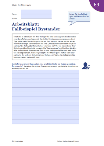 Arbeitsblatt: Mein Profil im Netz - Arbeitsblatt: Fallbeispiel Bystander