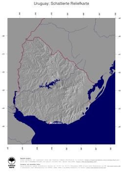 Karte: Landkarte Uruguay (Staatsgrenzen und Hauptstadt): schattiertes Relief