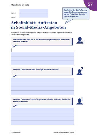 Arbeitsblatt: Mein Profil im Netz - Arbeitsblatt: Auftreten in Social-Media-Angeboten