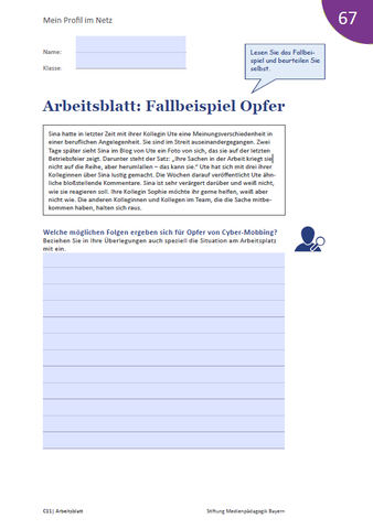 Arbeitsblatt: Mein Profil im Netz - Arbeitsblatt: Fallbeispiel Opfer