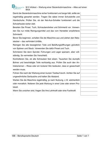 Text: Wartung, die wirkt: Säulenbohrmaschine | M 02: Informationstext