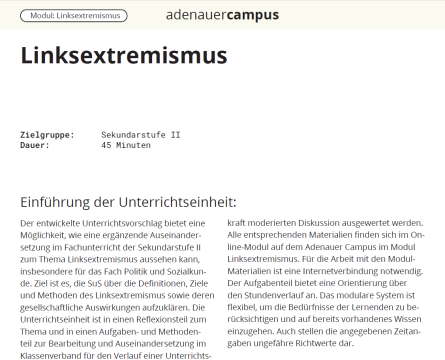 Unterrichtsbaustein: Unterrichtseinheit zum Thema Linksextremismus