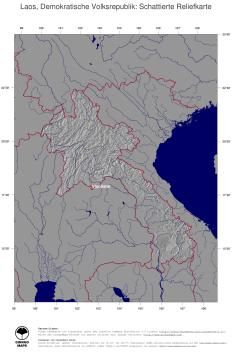 Karte: Landkarte Laos (Staatsgrenzen und Hauptstadt): schattiertes Relief