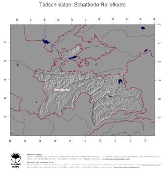 Karte: Landkarte Tadschikistan (Staatsgrenzen und Hauptstadt): schattiertes Relief